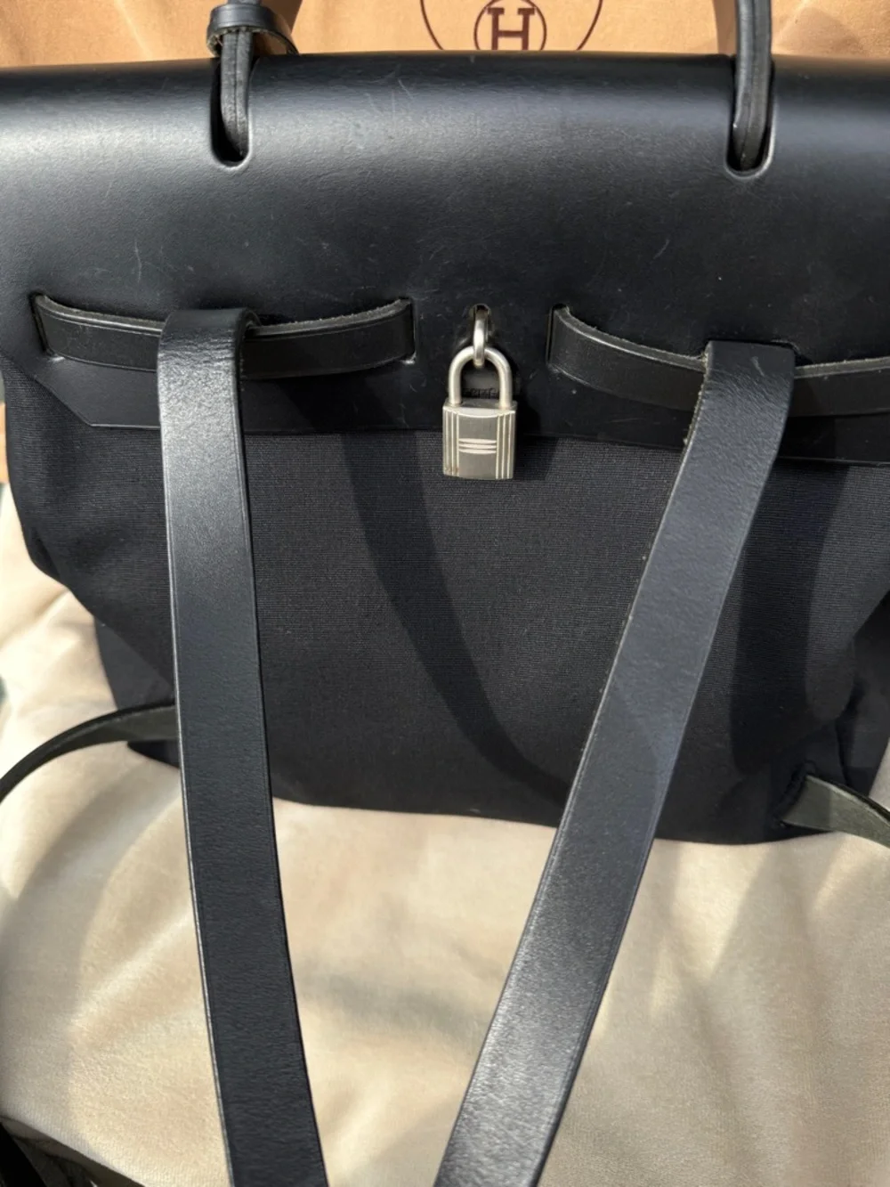 Hermès Herbag Backpack Black Toile Vache Hunter Palladium Full Set VTG Full Set - Picture 4 of 15